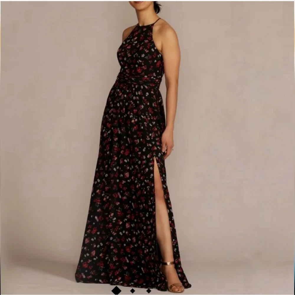 DB Studio, Floral Print Halter A Line Maxi Dress with Slit, Size 14 - Picture 4 of 8